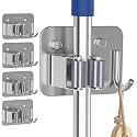 XML Mop Broom Toilet Jet Spray Holder (Pack of -4) with 1 Hanger Hook Heavy Duty Metal Wall Mounted Without Drilling Self Adhesive Storage Organizer for Home Kithen Bathroom Garden Garage (Silver)