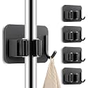 XML Mop Broom Toilet Jet Spray Holder (PACK OF -2) with 1 Hanger Hook Heavy Duty Metal Wall Mounted Without Drilling Self Adhesive Tool Storage Organizer for Home Kithen Bathroom Garden Garage (Black)