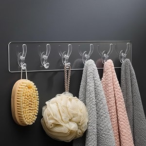 xml self adhesive pvc wall hanger 6 hook sticker transparent for hanging clothestowelkey home kitchen tools office bathroom bedroom products door multipurpose organizers accessories