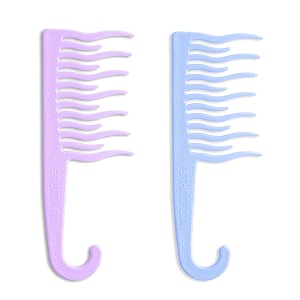 xo curls shower detangling hair comb wide tooth comb comb with hook for easy hanging in shower gentle on scalp hair comb for with curly amp wavy hair blue amp lavender