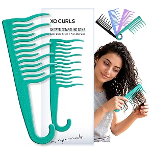 xo curls shower detangling hair comb wide tooth comb comb with hook for easy hanging in shower gentle on scalp hair comb for with curly amp wavy hair - green pack of 2