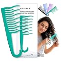 XO Curls Shower detangling hair comb, Wide tooth comb, Comb with hook for easy hanging in shower, Gentle on Scalp, Hair comb for with curly & wavy hair - Green (Pack of 1)