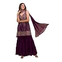 Xomantic Fashion Womens Purple Designer Zariwork Georgette