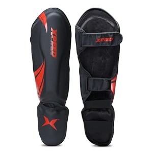 xpeed xp1806 shin padshin guard for men and women  training practice and sports  ultra light weight shinguard with ankle adjustable  hook and loop closure system m red