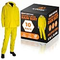 Xpose Safety 3pc Yellow Rain Suit – 48" .35mm PVC Waterproof Raincoat Jacket, Detachable Hood & Pants for Storms,Fishing,Work