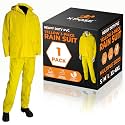 Xpose Safety 3pc Yellow Rain Suit – 48" .35mm PVC Waterproof Raincoat Jacket, Detachable Hood &amp; Pants for Storms,Fishing,Work