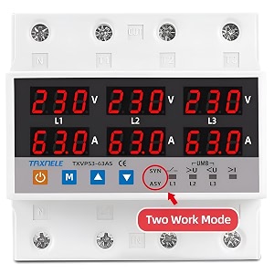 xpr3ss taxnele 100a three phase syn async voltmeter adjustable over under voltage current limit protection voltage amp amp meter phase loss surge protector tvps3-100as corded_electric white