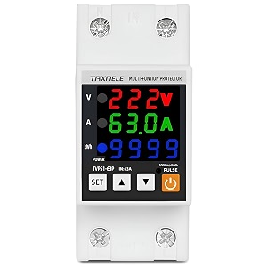 xpr3ss avr-63s 63amp energy meter din rail voltage protector adjustable voltage amp over current protection relay with kwh display with auto recovery from overload