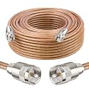 XRDS -RF 75FT RG8X Coaxial Cable with UHF Male PL259 Connectors, Solid Copper Core, Braided Shield, CB Cable for Ham Radio, HF Radio, and Communication Devices