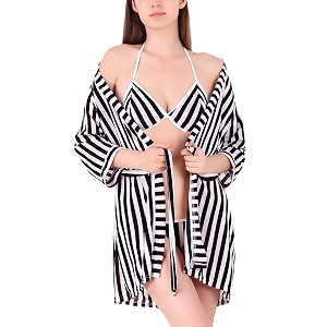 xs and os women stripe satin nightwear robe nightdress with bra panty satin lingerie set gift wrapped