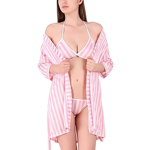 xs and os women stripe satin nightwear robe nightdress with bra panty satin lingerie set gift wrapped