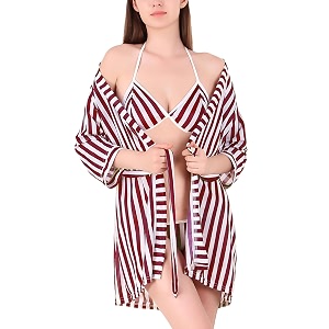 xs and os women stripe satin nightwear robe nightdress with bra panty satin lingerie set gift wrapped