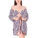 Xs and Os Women Stripe Satin Nightwear Robe Nightdress with Bra Panty Satin Lingerie Set (Gift Wrapped)