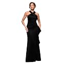 Xscape Evenings Women's Long, Bodycon Low-Sheen Cross Front Halter Neck Evening Dress with Ruching &amp; Ruffle Detail