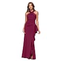 Xscape Evenings Women's Long, Bodycon Low-Sheen Cross Front Halter Neck Evening Dress with Ruching &amp; Ruffle Detail