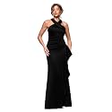 Xscape Evenings Women's Long, Bodycon Low-Sheen Cross Front Halter Neck Evening Dress with Ruching &amp; Ruffle Detail
