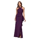 Xscape Evenings Women's Long, Bodycon Low-Sheen Cross Front Halter Neck Evening Dress with Ruching &amp; Ruffle Detail