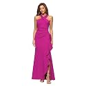 Xscape Evenings Women's Long, Bodycon Low-Sheen Cross Front Halter Neck Evening Dress with Ruching &amp; Ruffle Detail