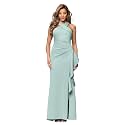 Xscape Evenings Women's Long, Bodycon Low-Sheen Cross Front Halter Neck Evening Dress with Ruching &amp; Ruffle Detail