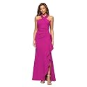 Xscape Evenings Women's Long, Bodycon Low-Sheen Cross Front Halter Neck Evening Dress with Ruching &amp; Ruffle Detail