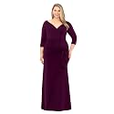 Xscape Women's Floor Length V-Neck Bodycon Evening Gown with 3/4 Sleeves, Rushing, &amp; Ruffle Detail