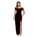 Xscape Women's Long Velvet Off-The-Shoulder Sweetheart Neckline Dress with Leg Slit and Center Back Zipper, Burgundy, 14