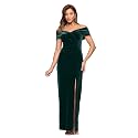 Xscape Women's Long Velvet Off-The-Shoulder Sweetheart Neckline Dress with Leg Slit and Center Back Zipper, Hunter, 6