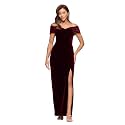 Xscape Women's Long Velvet Off-The-Shoulder Sweetheart Neckline Dress with Leg Slit and Center Back Zipper(Petite), Burgundy, 8P
