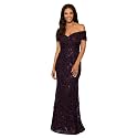 Xscape Women's Off The Shoulder Sequin Floral Lace Overlay Formal Gown with Sweetheart Neckline, Mulberry Purple, 10
