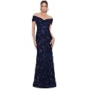 Xscape Women's Off The Shoulder Sequin &amp; Lace Overlay Evening Gown with Sweetheart Neckline, Sheath Formal Dress