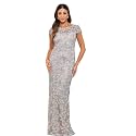 Xscape Women's Floor Length V-Neck Bodycon Evening Gown with 3/4 Sleeves, Rushing, &amp; Ruffle Detail