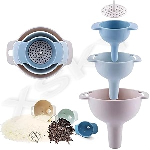 xsky funnels for kitchen use removable kitchen funnels set of 3 food grade pp plastic funnels wide mouth oil funnels with strainer filter for filling bottles liquid powder solid particles