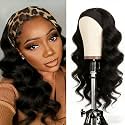 XSY Body Wave Headband Wig Human Hair for Black Women Brazilian Virgin Hair Wear and Go Glueless Wigs Machine Made 150% Density Natural Color 14 Inch