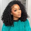 XSY Curly Half Wig Human Hair 16 Inch Kinky Curly Half Wig 200% Density 3 In 1 Drawstring Seamless Flip Over Glueless Wear and Go Half Wigs for Black Women Beginner Friendly Natural Black