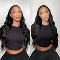 XSY Headband Wig Human Hair Body Wave Headband Wigs for Black Women Brazilian Glueless None Lace Front Wigs Wear and Go Half Wigs 150% Density Natural Color 24 Inch