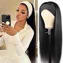 XSY Headband Wig Human Hair Straight Brazilian Virgin Human Hair Wigs for Black Women Glueless No Lace Headband Wig Natural Color 150% Density 28 Inch