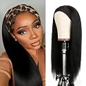 XSY Headband Wig Human Hair Straight 16 Inch Brazilian Virgin Human Hair Wigs for Black Women Glueless No Lace Front Wig Straight Headband Wig Natural Black