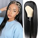 XSY Headband Wig Human Hair Straight Brazilian Virgin Human Hair Wigs for Black Women Glueless Headband Wig Half Wig Natural Black Color 150% Density 22 Inch