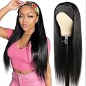 XSY Headband Wig Human Hair Straight Brazilian Virgin Human Hair Wigs for Black Women Glueless None Lace Wig 150% Density Natural Colour 26 Inch