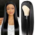 XSY Straight Headband Wig Human Hair 18 Inch Glueless No Lace Front Wig Brazilian Virgin Human Hair Headband Half Wigs for Black Women Machine Made Wig Natural Color