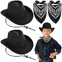 Xtinmee 2 Sets Kids Black Cowboy Hats with Paisley Bandanas