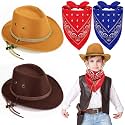 Xtinmee 2 Sets Kids Brown Cowboy Hats with Paisley Bandanas