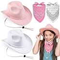 Xtinmee 2 Sets Pink Cowgirl Hats with Paisley Bandanas for Girls