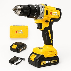xtools brushless 20v impact drill  heavy-duty cordless power tool with dual-speed 10mm chuck amp accessories