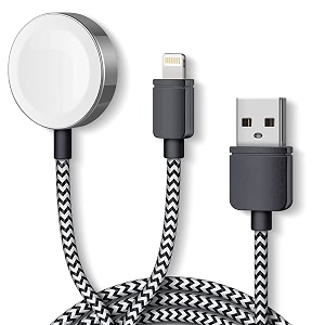 xtore 2 in 1 braided charging cable compatible with apple watch and all iphone  lightening cable  apple watch charging cable - pack of 1 grey white