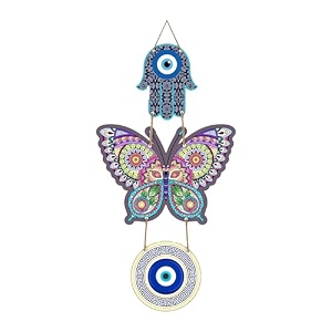 xstore xtore decorative wall art mdf wooden hanger for living room  bedroom  office  kitchen  evil eye  nazar raksha  with modern butterfly for home decor - pack of 1