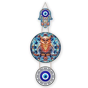 xstore xtore decorative wall art mdf wooden hanger for living room  bedroom  office  kitchen  evil eye  nazar raksha  with owl for home decor - pack of 1
