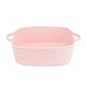 XUANGUO Medium Woven Cotton Rope Storage Basket with Handles, Light Pink