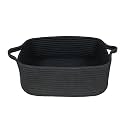 XUANGUO Medium Woven Cotton Rope Storage Basket with Handles, Black