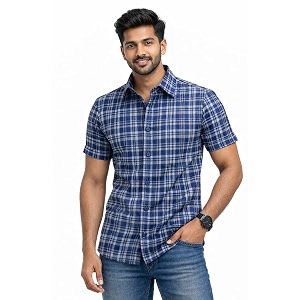 Xuber Mens Blue Checked Cotton Blend Casual